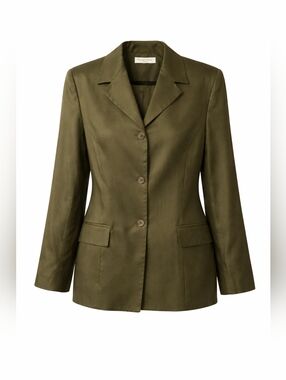 80s / 90s Silk Olive Blazer - Amanda Smith Classic  - 12